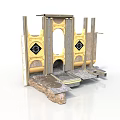 Yellow Decorative Architectural Structure With Circular Arch Black Diamond Decorations And Stone Base