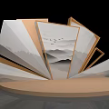 Geometric Folded Display Stand With Mountain Landscape Artwork And Round Base
