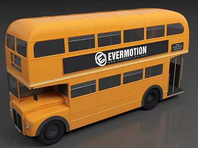 Classic Yellow Double Decker Bus Featuring EVERMOTION Logo On Side Body 3d model