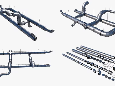 Industrial Stainless Steel Pipes with Various Fittings Components and Different Sizes 3d model