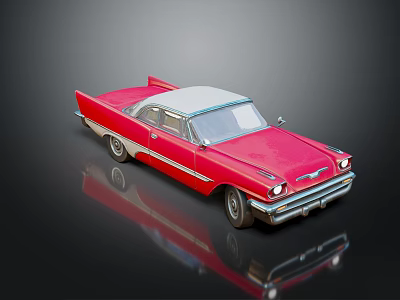 Red Vintage Classic Car Model with Shiny Exterior and Reflection on Dark Background 3d model