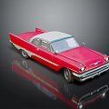 Red Vintage Classic Car Model with Shiny Exterior and Reflection on Dark Background