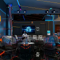 Modern KTV Interior Design With Neon Lights Large Screen And Leather Sofa Seats