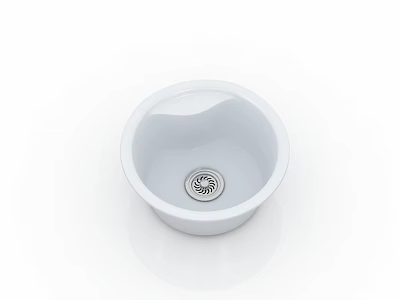 White Round Kitchen Sink Basin With Central Drain Design For Modern Kitchens 3d model