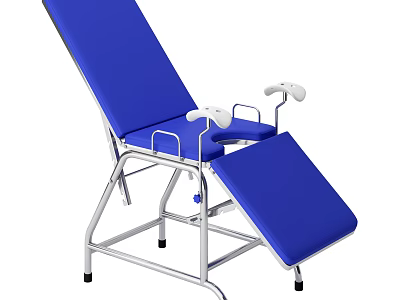 Blue Medical Examination Table With Metal Frame Adjustable Armrests And Footrest 3d model
