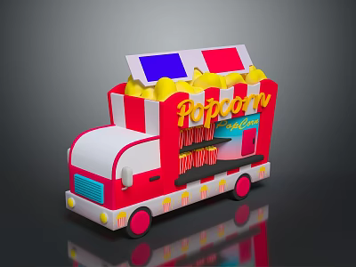 Commercial Mobile Popcorn Truck With Red And White Striped Body And Colorful Top Design 3d model
