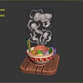 Steaming Ramen Bowl With Colorful Toppings On Wooden Tray And Chopsticks