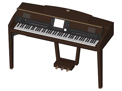 Brown Wooden Electronic Piano With Digital Screen And Pedal Design For Home Use Musical Instrument 3d model