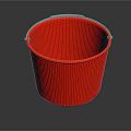 Bright Orange Plastic Bucket With Metal Handle On Dark Background