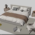 Modern Double Bed With Nightstands Table Lamps Chair Rug And Pillows