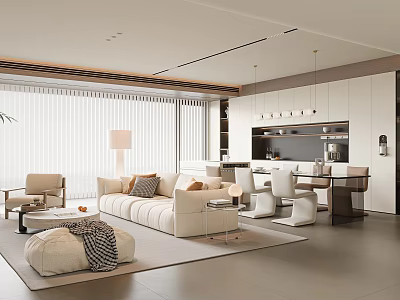 Modern Living And Dining Room Interior Design With Sofa Coffee Table And Pendant Lights 3d model