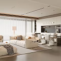 Modern Living And Dining Room Interior Design With Sofa Coffee Table And Pendant Lights