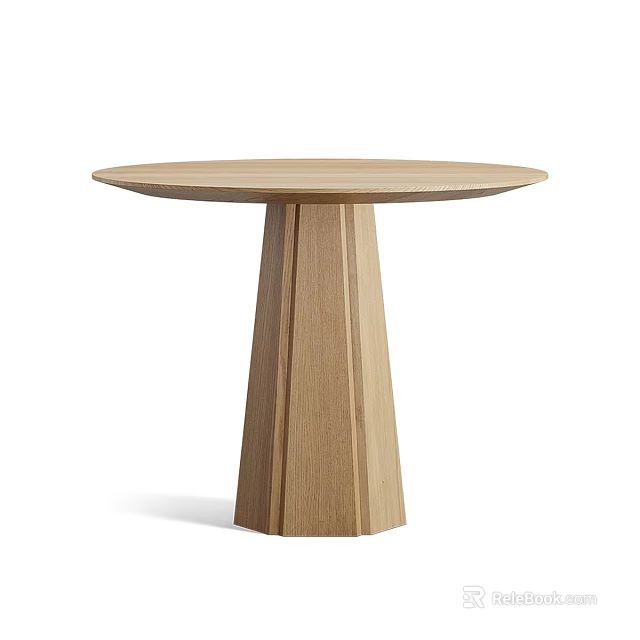 Round Solid Oak Dining Table With Simple Elegant Pedestal Base Design 3d model