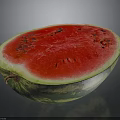 Fresh Ripe Watermelon Half Cut With Red Flesh Black Seeds And Green Rind