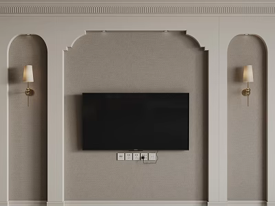 Elegant Line Design For Living Room TV Wall With Arched Accents And Beige Sconces 3d model