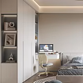 Modern Kids Room With Bed Desk Chair Teddy Bear Rug Decorative Poster And Ceiling Light