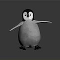 Cute Black And White Penguin Plush Toy With Outstretched Wings Standing On Gray Background