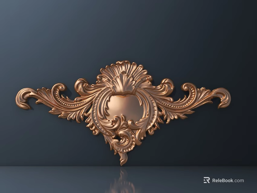 Ornate Golden Carving With Intricate Scroll Patterns For Wall Decoration 3d model