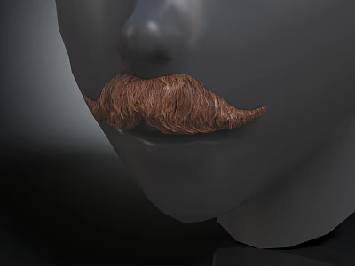Realistic Gray Model Head with Detailed Nose and Brown Curly Mustache 3d model