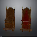 Ornate Wooden Chairs With Red Upholstered Seats And Spiked Finials
