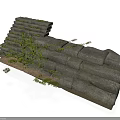Sleek Modern Stone Structure With Gray Steps And Green Climbing Vines 3d model