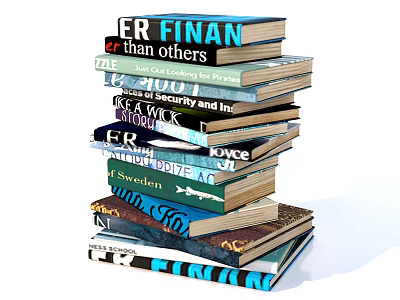 Stack of Books With Various Titles And Colorful Covers On White Background 3d model