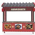 Chinese Style Red Food Cart With Tile Roof Red Lanterns And Food Display Windows