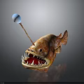 Realistic Angler Fish Character With Open Mouth Sharp Teeth And Blue Lure 3d model