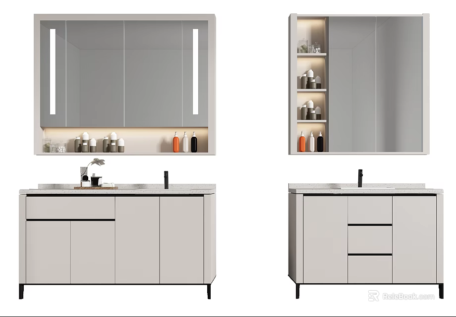 Modern Bathroom Vanity Design With Backlit Mirror Drawers And Sleek Countertop 3d model 