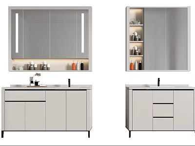 Modern Bathroom Vanity Design With Backlit Mirror Drawers And Sleek Countertop 3d model