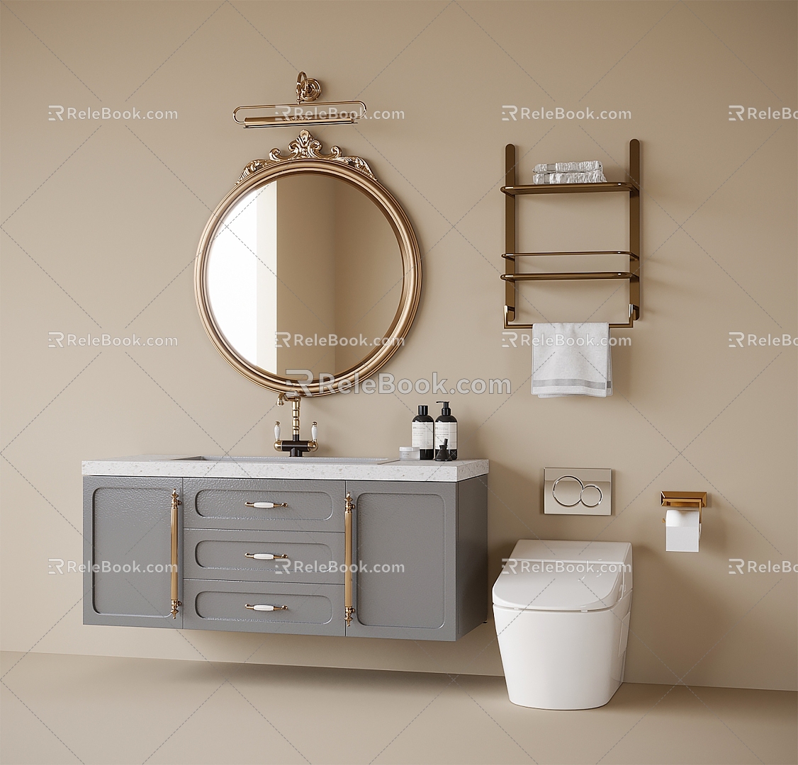 French Hanging Bathroom Cabinet Bathroom Cabinet Mirror Toilet Washstand 3d model