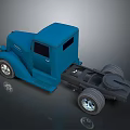 Blue Vintage Truck Model with Detailed Trailer Chassis and Classic Design Features