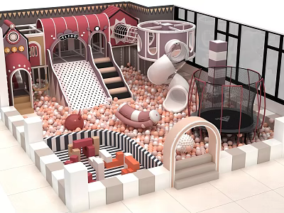 Indoor Playground Equipment With Ball Pool Slides And Trampoline 3d model