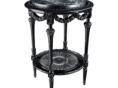 Classic Side Table With Marble Top Carved Black Legs And Decorative Lower Storage Shelf 3d model