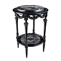 Classic Side Table With Marble Top Carved Black Legs And Decorative Lower Storage Shelf