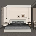 Modern Minimalist Bedroom Interior With Neutral Tones Bed Wall Art Potted Plant And Pendant Light