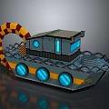 Sci Fi Mechanical Equipment With Yellow Red Striped Thrusters Blue Lit Windows And Bottom Components 3d model
