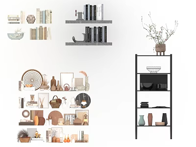 Home Decorative Ornaments Combination With Shelves Books Vases And Plant Decor Items 3d model