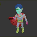 Man Standing with Fist Raised in Blue Superhero Costume Red Cape and Yellow S Logo