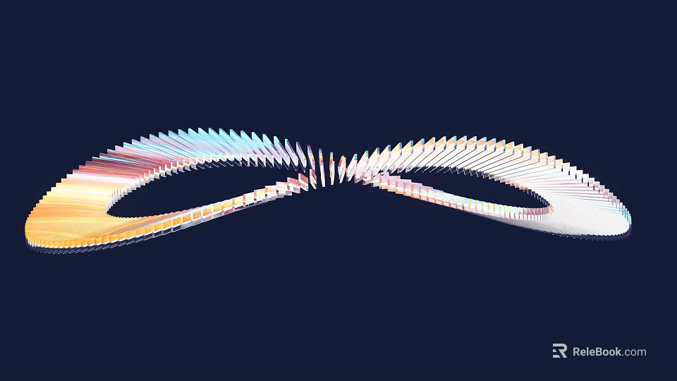 Modern Abstract Sculpture Carving With Curved Metallic Design And Colorful Gradient 3d model 