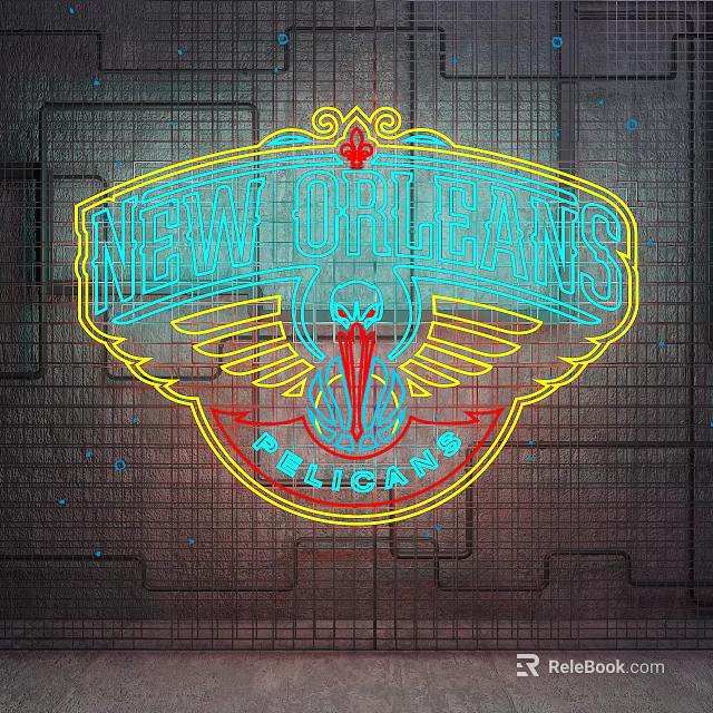 Colorful Neon Style Decorative Lighting with Yellow Red Winged Emblem and Grid Background 3d model 