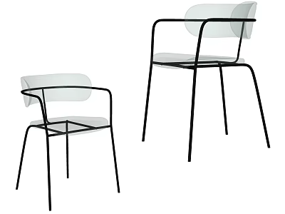 Modern Leisure Chairs With Black Metal Frame And Transparent Seat Backrest 3d model