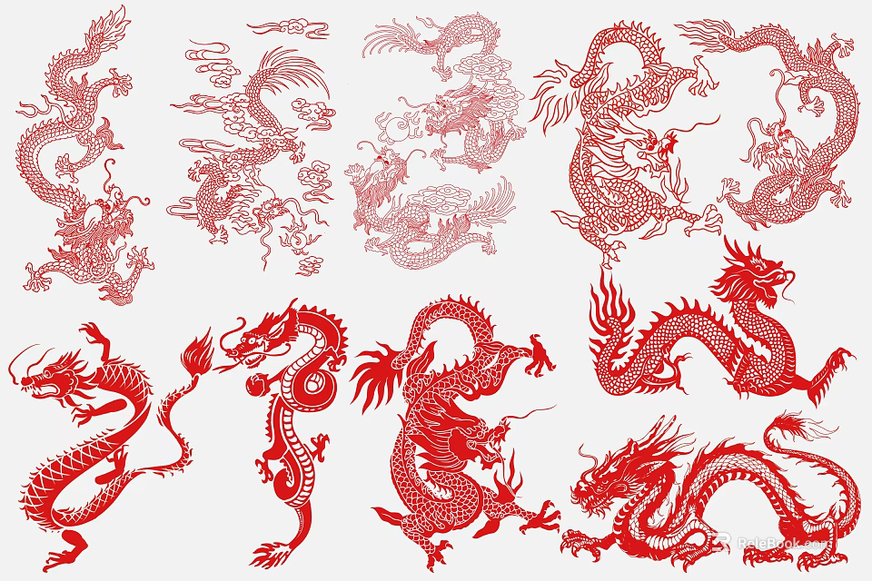 Traditional Chinese Red Dragon Paper Cut Wall Decor Art Designs 3d model 