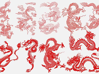 Traditional Chinese Red Dragon Paper Cut Wall Decor Art Designs 3d model