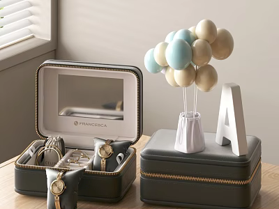 Elegant Open Jewelry Box With Gold Watches Rings And Pearl Decorations 3d model