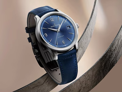 Elegant Luxury Watch With Blue Dial Blue Leather Strap And Silver Metal Case Design 3d model