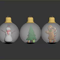Transparent Christmas Ornaments With Golden Tops And Snowman Tree Gingerbread Man Scenes