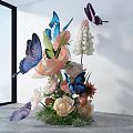 Colorful Butterflies And Pink Roses In Elegant Floral Arrangement