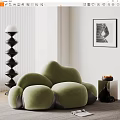 Modern Green Single Sofa with Cloud Shaped Design Black Floor Lamp and Side Table 3d model