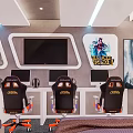 Hotel Room Interior With Modern Design Massage Chairs King Bed And Gaming Chairs